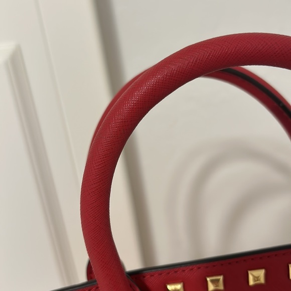 Michael Kors Red Studded Leather Selma Crossbody Satchel Purse - Picture 5 of 16